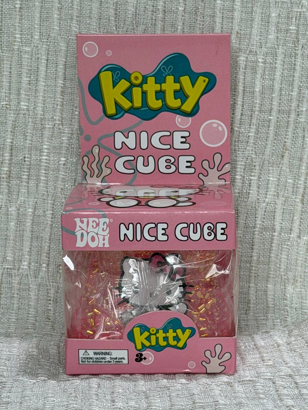 Needoh Hello Kitty Nice Cube, Pink Glitter Squishy Cube, New Unopened